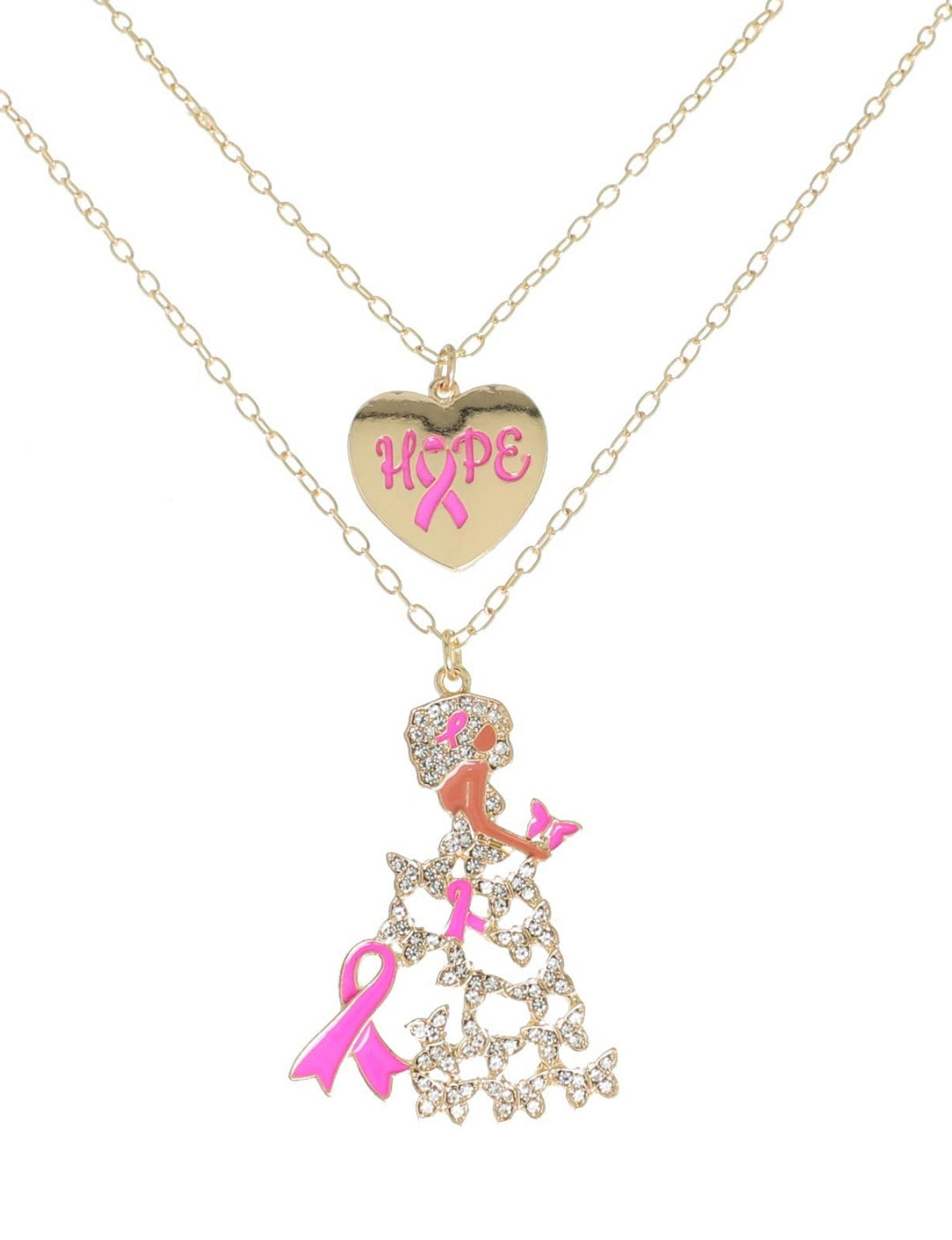 Diva Pink Ribbon Layered Necklace