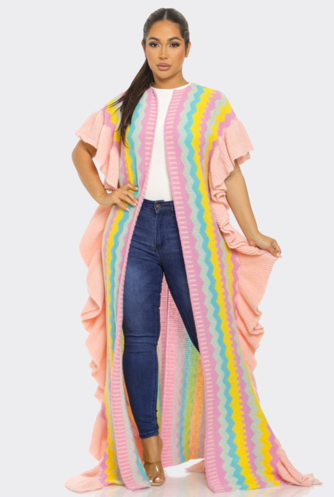 Ruffle Open Knit Cardigan