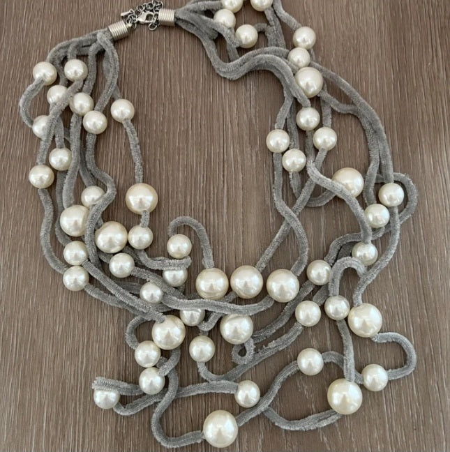 Pearls On Grey Necklace