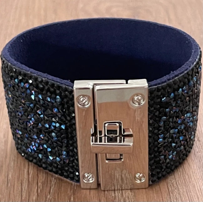 Navy Wide Rhinestone Bracelet