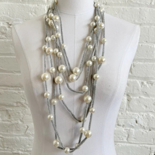 Pearls On Grey Necklace