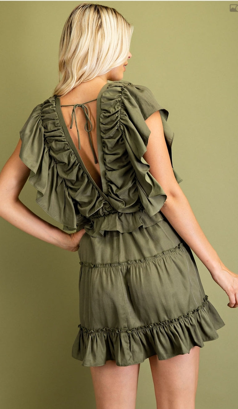 Ruffled Flutter Sleeve Dress