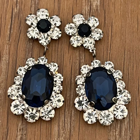 Sapphire Blue Oval Drop Crystal Earrings