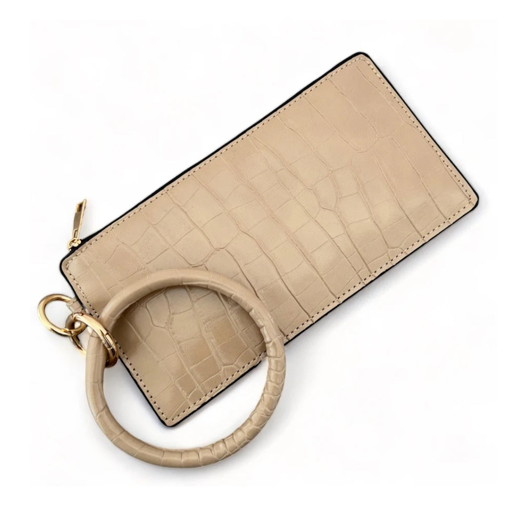 Beige Croc Wristlet